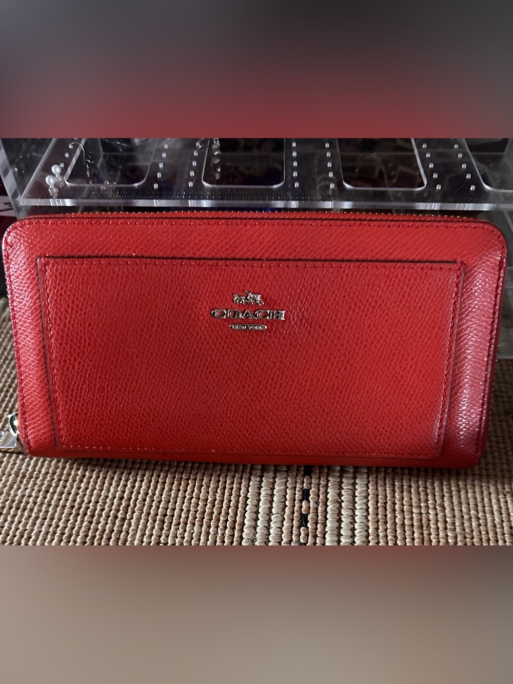 EUC Coach Red Zip Wallet with Silver Hardware